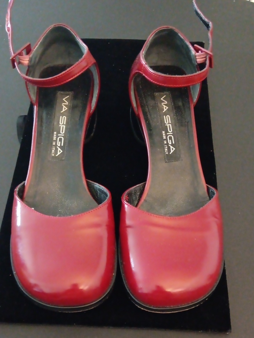 Via Spiga Red Patent Ankle-Strap Pumps